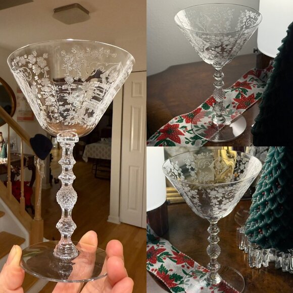 Four Mid Century Criss Cut Crystal Wine Glasses, Tall Heavy  wine glass cup
